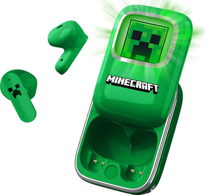 Kufje wireless Minecraft Creeper, me kuti karikimi me drita, USB‑C, jeshile