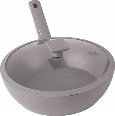 Tigan wok BerlingerHaus Toupe BH-8094, 28cm, me kapak xhami, gri toupe
