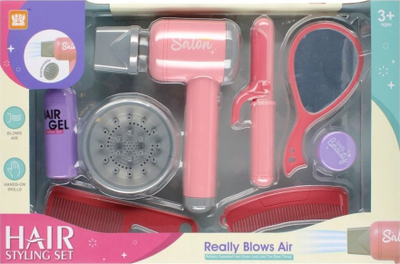 Set lojërash parukerie Mega Creative 531404, tharëse flokësh me ajër, aksesorë flokësh, rozë vjollcë