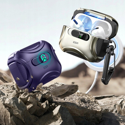 Këllëf ESR Cyber FlickLock HaloLock për Apple AirPods Pro 3, mbrojtës MagSafe, TPU PC, vjollcë