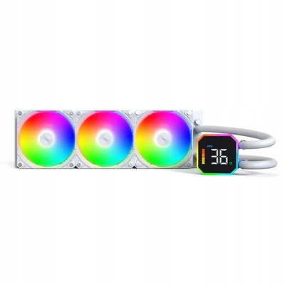 Ладилник за вода за процесор Montech HyperFlow Digital 360, AIO 360mm, Intel AMD, бел