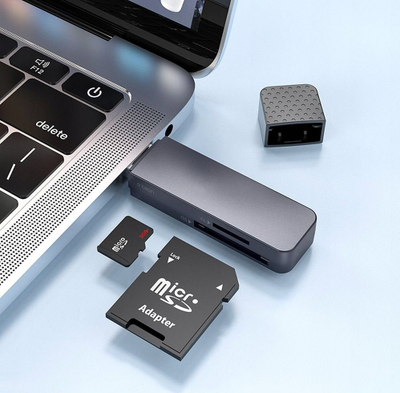 Lexues kartash Hoco HB45, USB 3.0, SD microSD, gri metalik