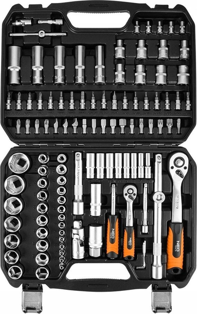 Set çelësa me goditje NEO, 110 copë, 1/2" dhe 1/4", mbarim satinë
