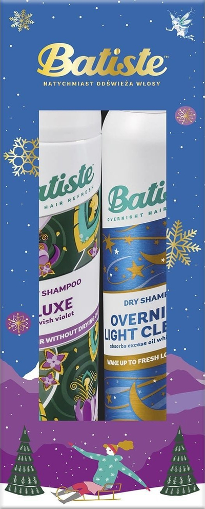 Set dhuratë për flokë Batiste Christmas, shampo i thatë Luxe 200ml, Overnight Light Cleanse 200ml