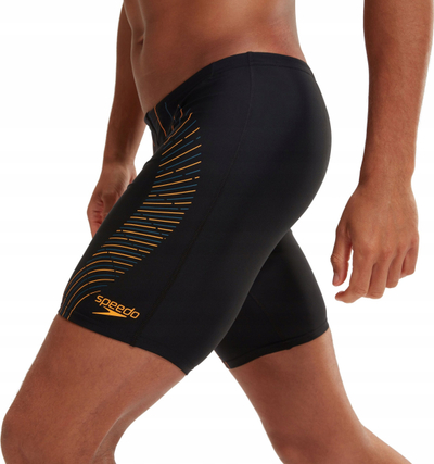 Boxer-shorc noti Speedo DUO LOGO MID JAM për burra, të zinj me të verdhë