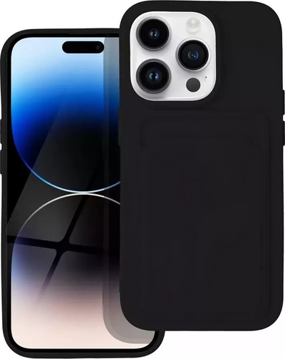Mbulesë silikoni Forcell Card Case për iPhone 14 Pro, me xhep karte, e zezë