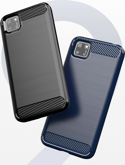 Mbrojtëse telefoni Huawei Y5P Rugged Carbon, gome TPU fleksibel, efekt metalik, e zezë