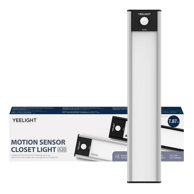 Llambë garderobe Yeelight Closet Light 20cm, sensor lëvizjeje, rikarikues me USB C, argjend