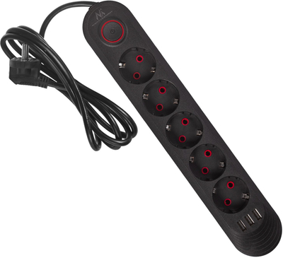 Prizë zgjatese Maclean MCE395 B, 5 dalje, 3xUSB, 2500W, e zezë