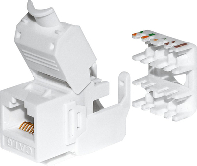 Modul Keystone NetRack RJ45 Cat 5e UTP, tool less, i bardhë