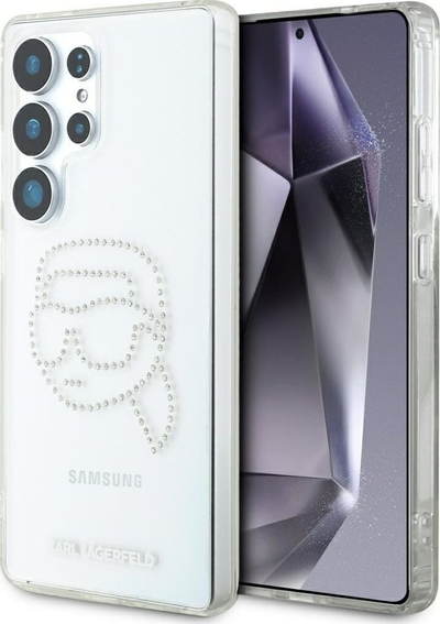 Futë telefoni Karl Lagerfeld për Samsung S25 Ultra Klhcs25Lhkhdcelt, e tejdukshme me gurë të vegjël shkëlqim, transparente