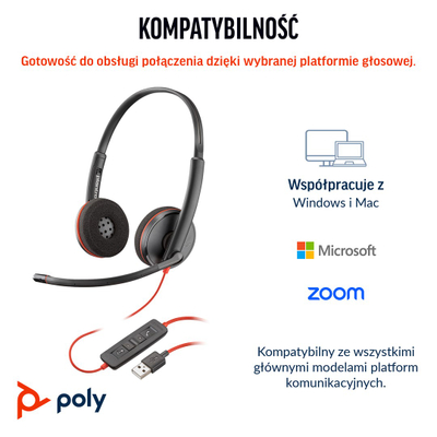 Kufje me mikrofon Poly Blackwire C3220, stereo, USB C, të zeza