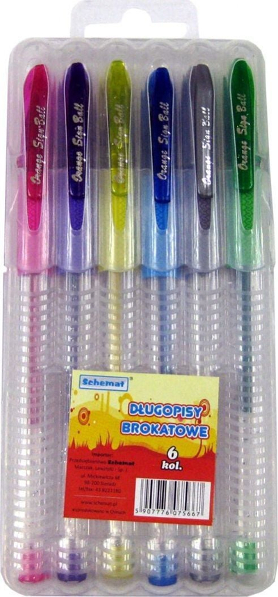 Stilolapsa me shkëlqim Diagram Glitter Pens, set me 6 ngjyra, trup prej plastike transparent