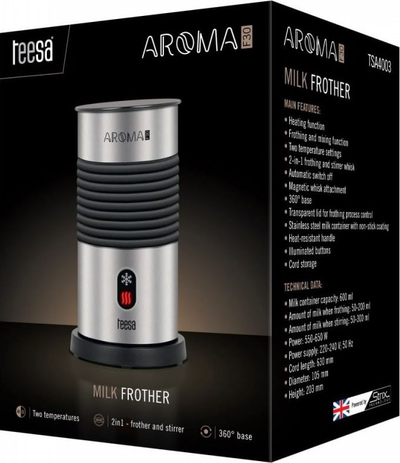 Shkumues qumështi Teesa Steel TSA4003, 600 ml, çelik inox, argjendtë