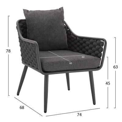 Set dhomë ndenjeje metal + wicker HM5711, gri