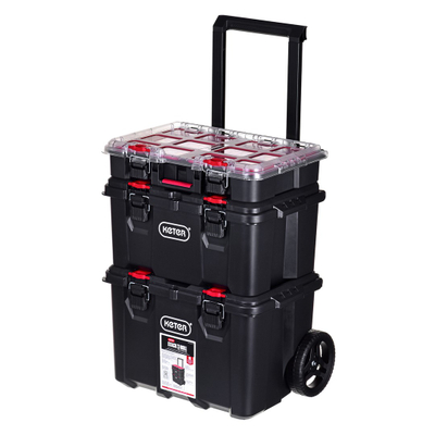 Sistem modular veglash Keter Stack N Roll 250927, me rrota, dorezë teleskopike, i zi