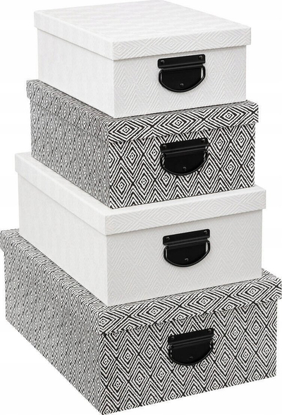 Set kuti ruajtjeje Five Simply Smart, 4 copë, karton, të bardha edhe të zeza