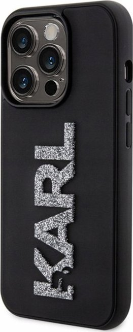Kapak telefoni Karl Lagerfeld 3D Rubber Glitter Logo, për iPhone 15 Pro Max 6.7", i zi