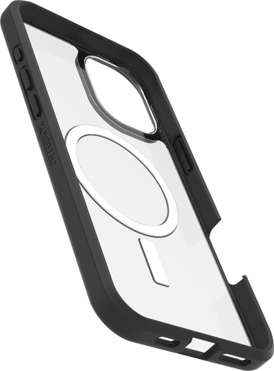 Mbuluese OtterBox React MagSafe për iPhone 16 Plus, e tejdukshme, me kornizë të zezë