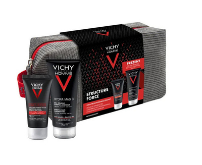 Set Vichy Structure Force - Xhel dushi 200 ml + Krem hidratues për fytyrë 50 ml + Çantë kozmetike
