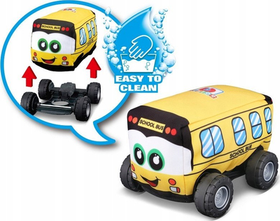 Lodër autobus shkolle BB Junior My 1st Soft, prej tekstili të butë, me mekanizëm pull back, i verdhë
