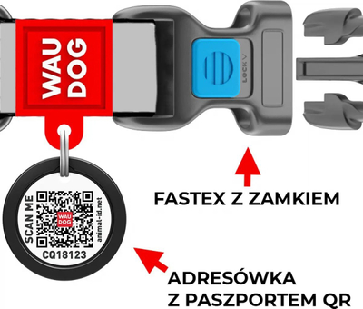 Qafore qeni WAUDOG Collartex, që s’e merr uji, e rregullueshme, me QR kod, e kuqe