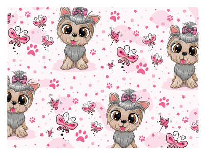Луксузна хартија за подароци LUX Wrapping Paper D064, 100x70cm, дизајн кученце, розова