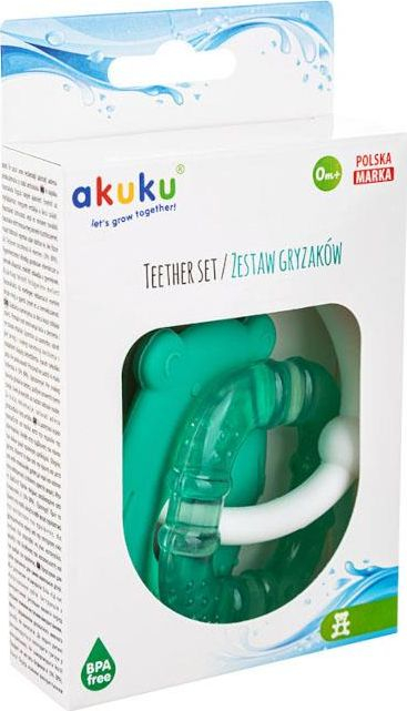 Set grykësesh për bebe Akuku A0124 Bear Square, silikon edhe me ujë, ngjyrë mente