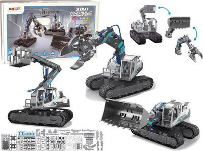 Set lodër ndërtimi Leantoys 3 në 1 Hydraulic Engineering, 168 pjesë, pa bateri, gri me blu
