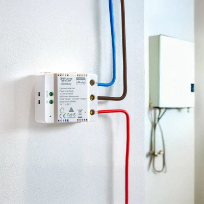 Relè e zgjuar Shelly Ogemray Smart Relay, 25A, Wi‑Fi, e bardhë