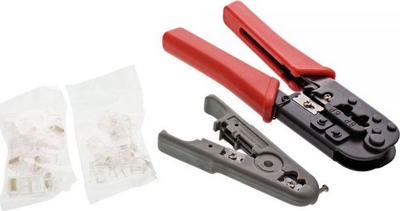Сет алатки за кримпување InLine 74100I, RJ45 RJ11, 22 парчиња, црвено-црн