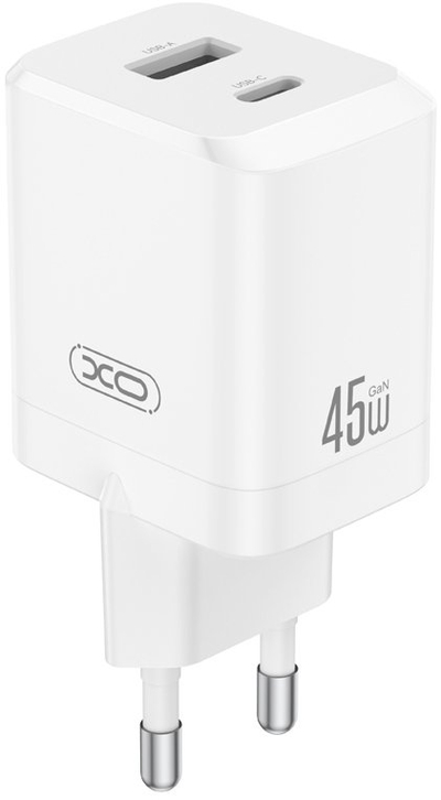 Karikues m’uri XO CE36, 45W PD GaN, 1x USB‑C 1x USB‑A, i bardhë