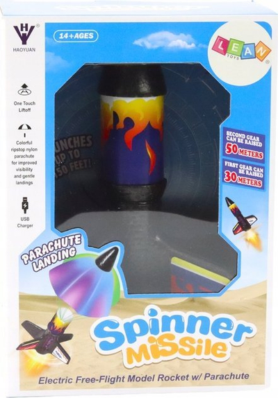 Lodër raketë Spinner Missile me parashutë, drita LED edhe me bazë nisjeje