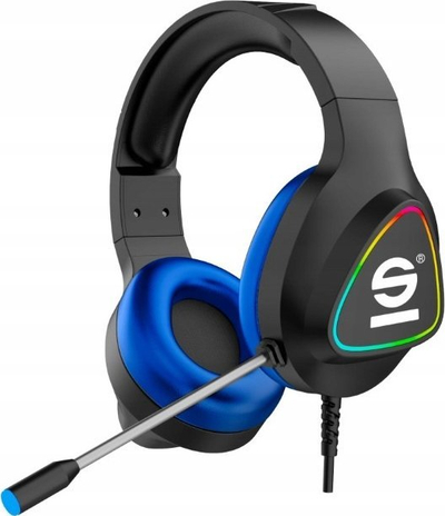 Kufje gaming Sparco USB, me mikrofon, me drita LED, blu e zeza