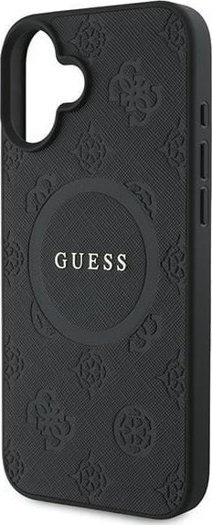Kapak telefoni Guess Saffiano Logo për iPhone 16 Plus, me MagSafe, i zi