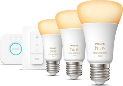 Set ndriçimi smart Philips Hue Starter Kit, 3x llambë E27 8.5W WA BT, bridge dhe switch, e bardhë