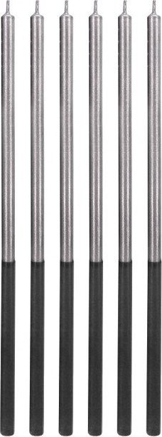 Qirinj për ditëlindje Godan Platinum, 14.5 cm, set me 6 copë, ngjyrë argjendi
