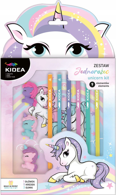 Set shkollor Kidea Unicorn, 9 pjesë, ngjyra pastel