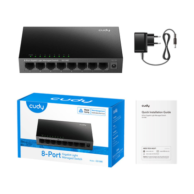 Switch rrjeti Cudy GS108E M, 8 porte Gigabit, Light Managed, i zi