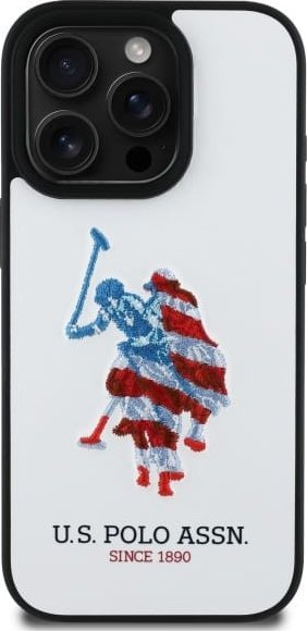 Mbajtëse telefoni US Polo Leather Big DH American Flag, për iPhone 15 Pro Max 6.7", e bardhë