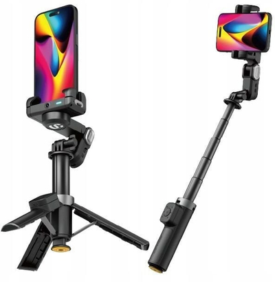 Shkop selfie tripod me gimbal Aochuan M3 Pro Mini, dritë LED, telekomandë, i zi