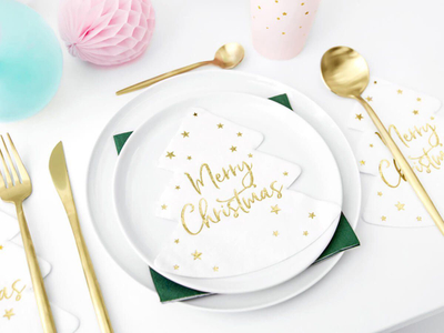 Serveta letre Luck and Luck Merry Christmas, në formë peme Krishtlindjesh, 20 copë, të bardha