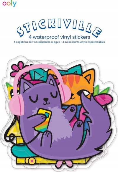 Ngjitëse vinili Ooly Stickiville Silly Kitties, set 4 copë, që s’i hyn uji, shumëngjyrëshe