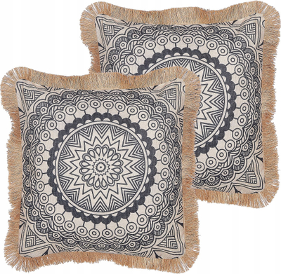 Set jastëkësh për zbukurim Beliani GERANIUM, 45x45 cm, model oriental, krem me të zezë