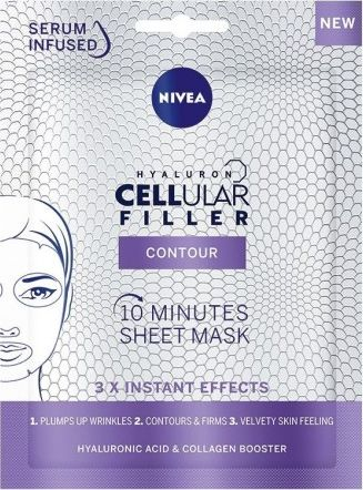 Maskë për fytyrë Nivea Hyaluron Cellular Filler 10 Minute Sheet Mask, hidratim i fortë, 1 copë
