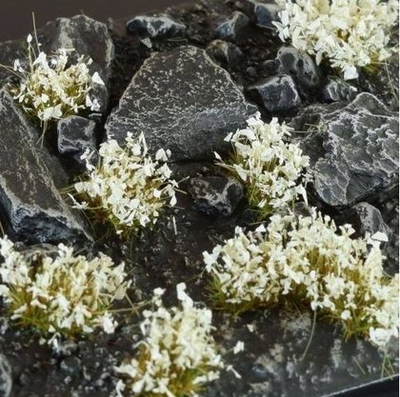 Tufta dekorative Gamers Grass Flowers, për miniatura dhe diorama, me lule të bardha