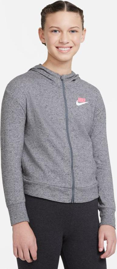 Bluzë me kapuç Nike Sportswear Jr DA1124 091, për goca, me zinxhir, gri