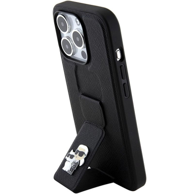 Futrollë telefoni Karl Lagerfeld KLHCP15XGSAKCPK, për iPhone 15 Pro Max 6.7", Gripstand Saffiano, e zezë