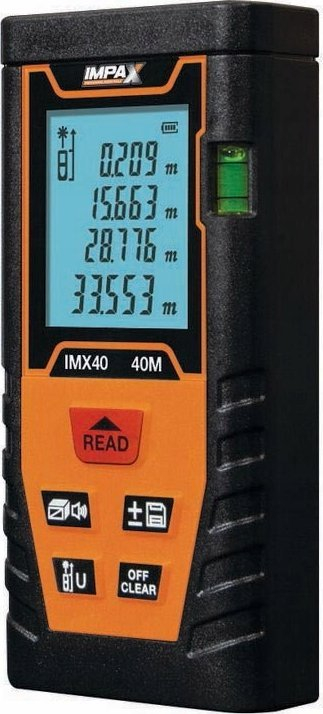Matës me lazer IMPAX IMX40, distancë 40m, ekran LCD, portokalli me të zi