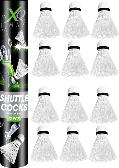 Flutura badminton XQMAX Nylon, set 12 copë, e bardhë